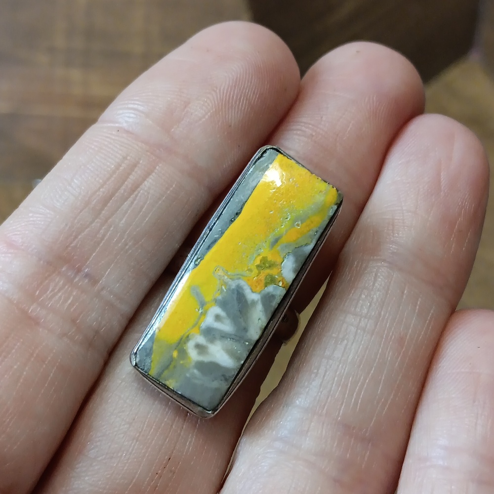 Silver And Yellow Rectangular Stone Ring - image 5